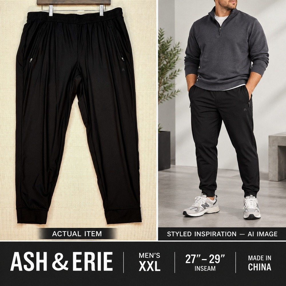 Ash & Eri Hybrid Jogger Pants Black Mens XXL 27" 28" 29" Inseam Short King - Picture 1 of 11